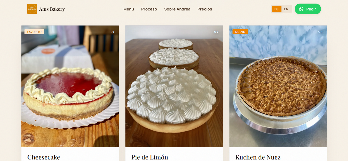 Anis Bakery desktop menu with large product photography